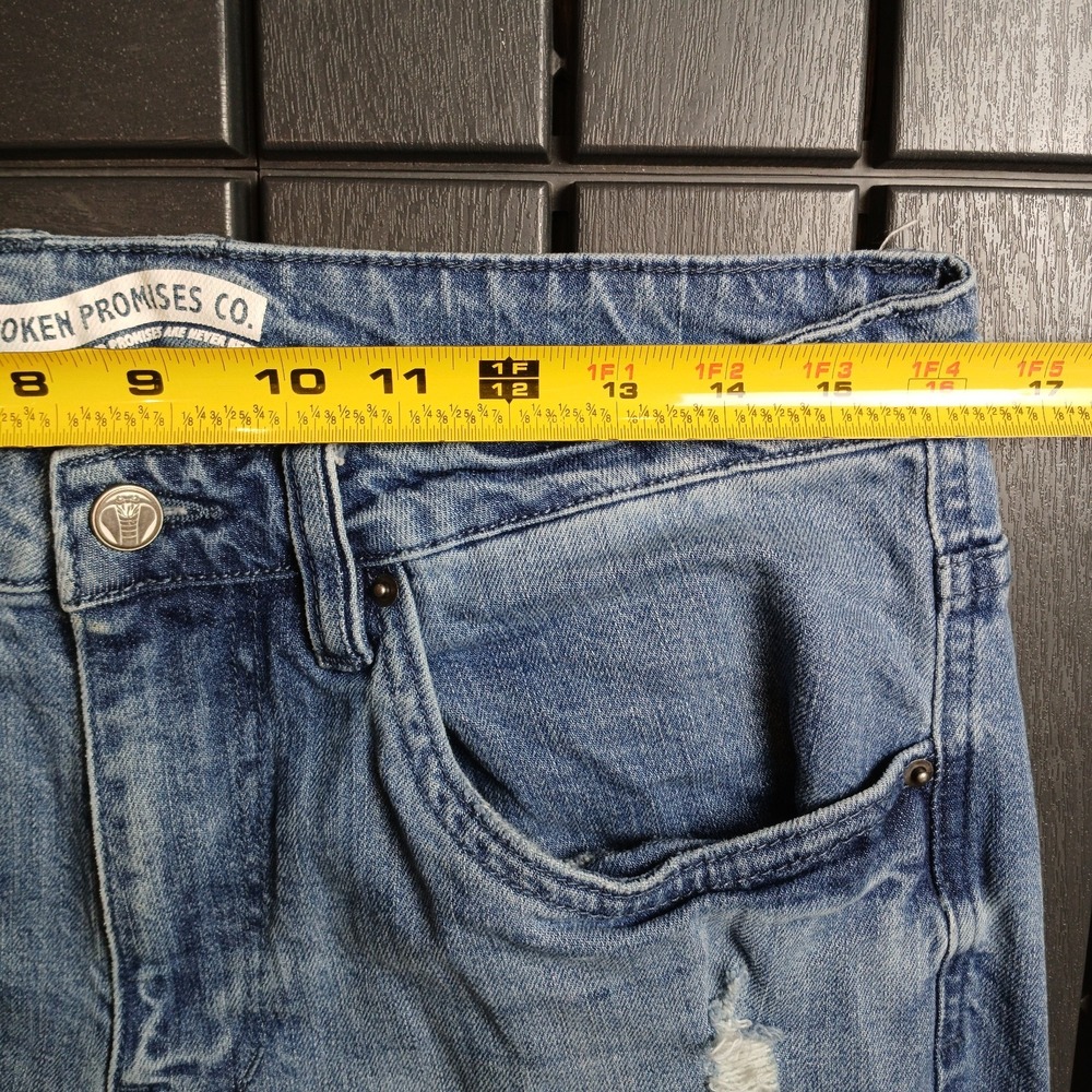 Broken Promises Distressed Mens 32x29 Straight Blue Snake Cobra Rose Jeans JA128 - Picture 10 of 15